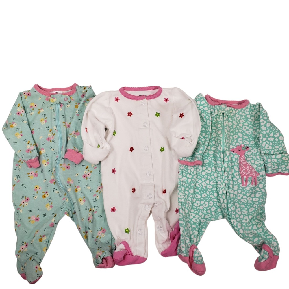 Newborn Baby Girl Footed Pajamas 3-Piece Set‎ Giraffe Flowers Carter's Gerber